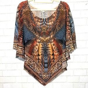World Unity Poncho Blouse Top 3XL Studded Boho Artsy Abstract Layering Flowy